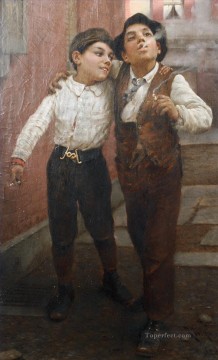 Karl Witkowski Painting - First Cigarettes 1892 Karl Witkowski